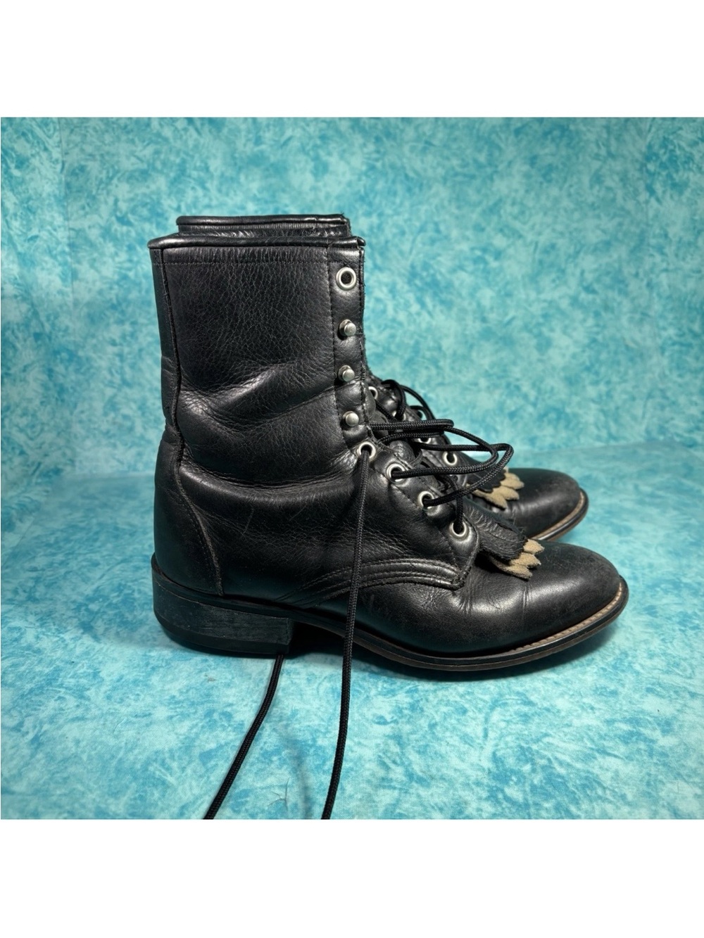 Laredo Black Leather High Top USA Made Lace Up Logger Kilt Boots Women’s Size 6